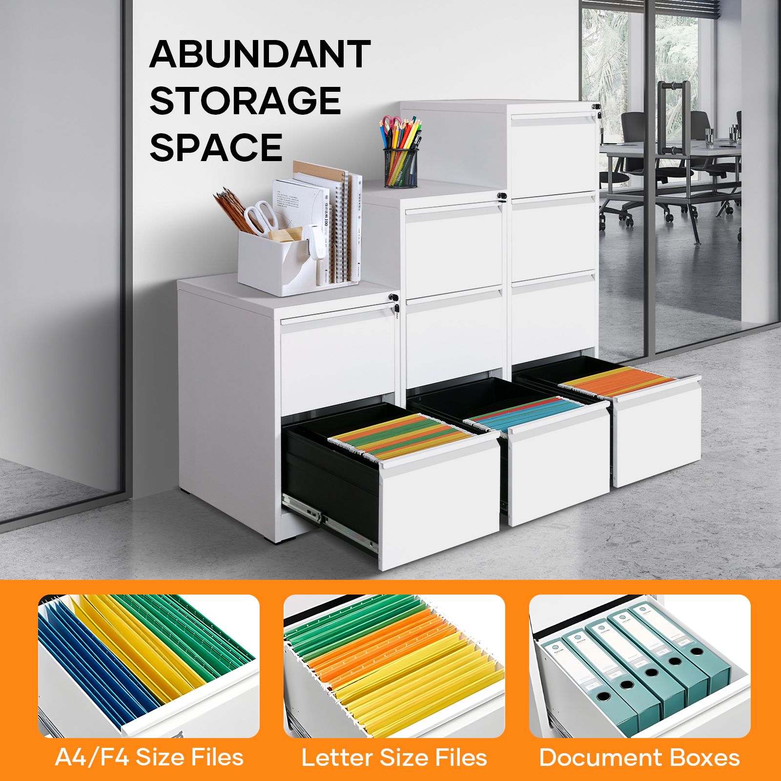 3 Drawer File Cabinet Steel Office Storage Furniture Organiser White Home Locking Filing Vertical Cupboard Unit for Letter Legal A4 F4 Documents