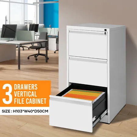 3 Drawer File Cabinet Steel Office Storage Furniture Organiser White Home Locking Filing Vertical Cupboard Unit for Letter Legal A4 F4 Documents