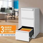 3 Drawer File Cabinet Steel Office Storage Furniture Organiser White Home Locking Filing Vertical Cupboard Unit for Letter Legal A4 F4 Documents
