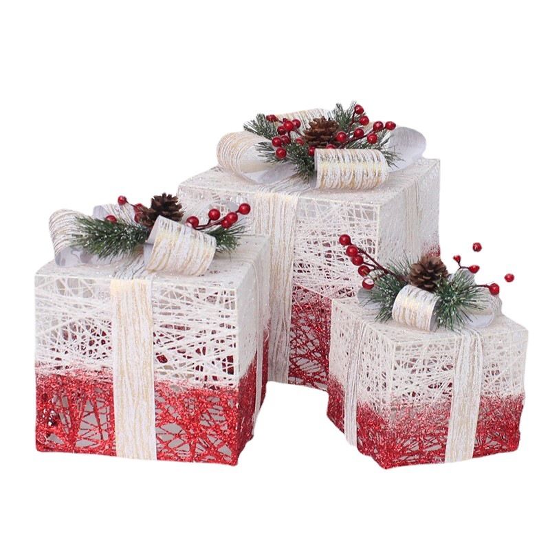 Set of 3 Christmas Lighted Gift Boxes Ribbon Bows Decorations for Xmas Tree Home Yard Indoor Outdoor