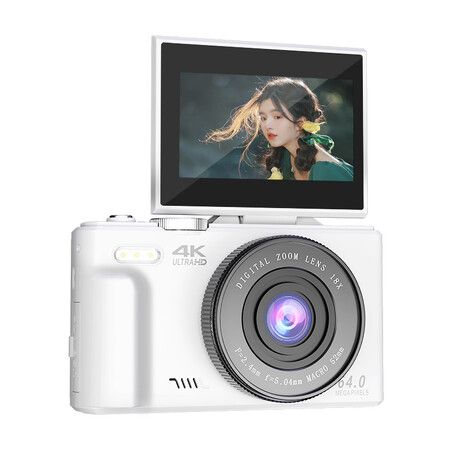 Digital Camera for Photography, 4K Vlogging Camera 180 Degree Flip Screen 18X Digital Zoom Compact Retro Camera with 64GB TF Card