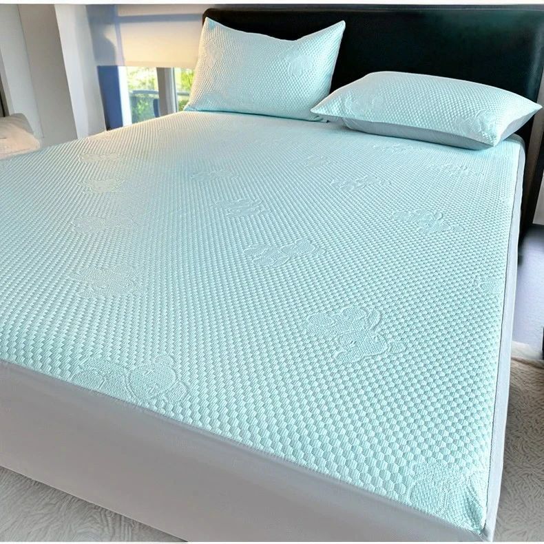 180*200cm 3p Set  Wrap Around  Bedding Mat  Summer Cool Feeling Silky Pillow Case Bean-shaped massage Breathable Antibacterial Foldable Washable