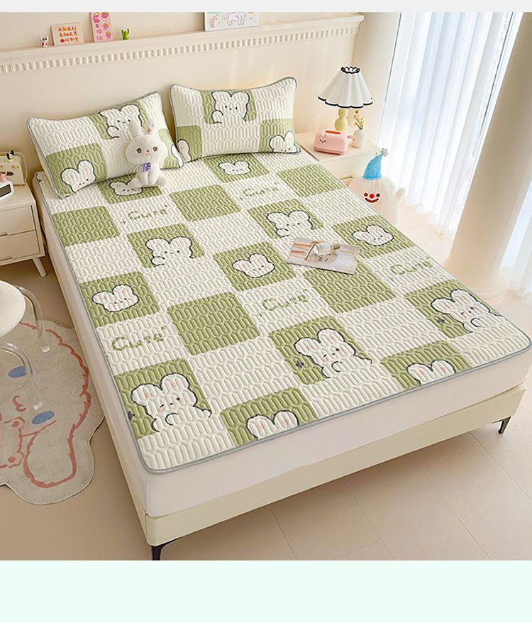 90*200cm 2p Set Latex Bedding Mat  Summer Cool Silky Pillow Case  Breathable Antibacterial Foldable Washable Kids Gift