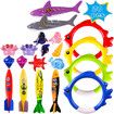 20 Pack Summer Pool Diving Swimming Toys for Kids, Fun Swim Games Sinking Set, Include Torpedo Gems Shark Rings Sea Animals for Boys Girls