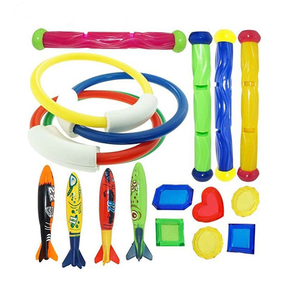 18Pcs Diving Pool Toys for Kids, Swimming Pool Toy, Includes 4 Pool Rings, 4 Diving Sticks, 4 Bandits, 6 Treasures Underwater Swim Pool Games for Ages 8-12