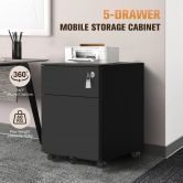 2 Drawer File Cabinet Under Desk Steel Office Filing Furniture Black Metal Locking Document Storage Organiser Vertical Mobile Unit On 5 Wheels