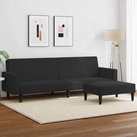 2-Seater Sofa Bed with Footstool Black Velvet