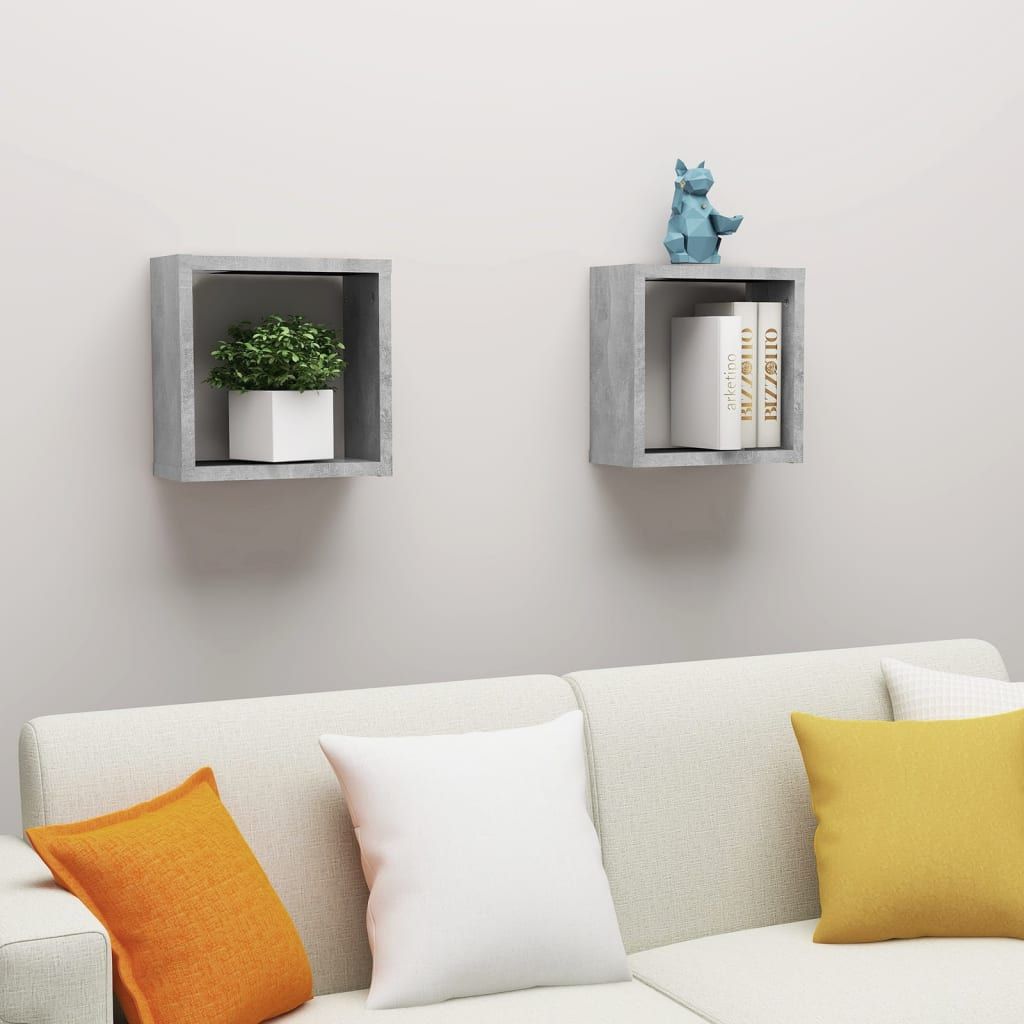 Wall Cube Shelves 2 pcs Concrete Grey 30x15x30 cm