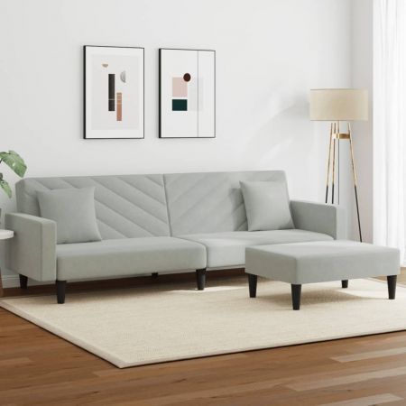 2 Piece Sofa Set with Pillows Light Grey Velvet