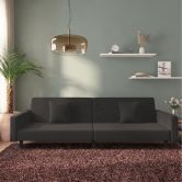 2-Seater Sofa Bed with Two Pillows Black Velvet