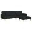 2-Seater Sofa Bed with Footstool Black Fabric