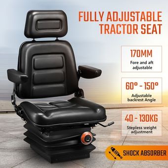 Universal Forklift Seat - PU Leather Ergonomic Tractor Seat For Heavy Equipment & Machinery (330lb Capacity)