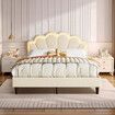 Wood Queen Bed Frame with LED Headboard Metal Platform Mattress Base Queensize Bedroom Furniture Sleep Foundation Upholstered Bedhead White