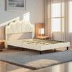 Wood Queen Bed Frame with LED Headboard Metal Platform Mattress Base Queensize Bedroom Furniture Sleep Foundation Upholstered Bedhead White