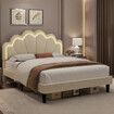 Wood Queen Bed Frame with LED Headboard Metal Platform Mattress Base Queensize Bedroom Furniture Sleep Foundation Upholstered Bedhead White