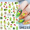 Nail Art Stickers Christmas Grinch Cartoon Adhesive Decals DIY Manicure Festive 6 Sheets