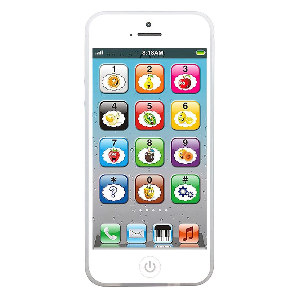 Toy Learning Play Cell Phone with 8 Functions and Dazzling Lights Interactive Toy for Boys Girls Age 3 4 5, White