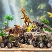 7-in-1 Dino Truck Toys for Kids with Lights Music Transport Car Dino Figures Monster Cars Friction Power Toy Vehicle Play Set