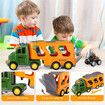 7-in-1 Dino Truck Toys for Kids with Lights Music Transport Car Dino Figures Monster Cars Friction Power Toy Vehicle Play Set