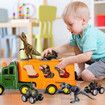 7-in-1 Dino Truck Toys for Kids with Lights Music Transport Car Dino Figures Monster Cars Friction Power Toy Vehicle Play Set