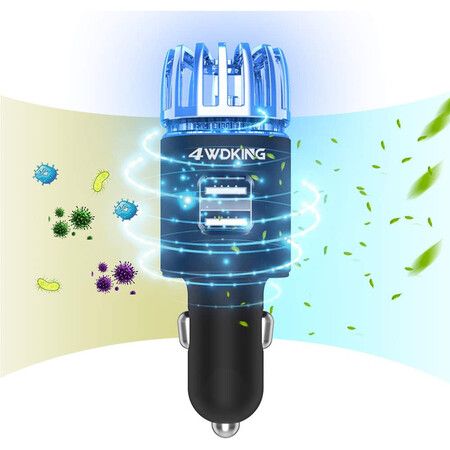 Car Air Purifier Ionizer, 12V Plug in Car Air Freshener Gadgets with Dual USB Charger Removes Cigarette Smoke, Pet and Food Odor, Ionic Ozone, Black