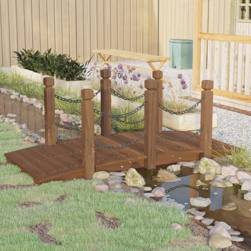 Garden Bridge with Chain Railings 150x67x56cm Solid Wood Spruce