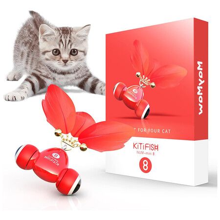 Interactive Cat Toys, Rechargeable Automatic Cat Toy with Feather and Bell for Indoor Cats Fast Rolls on Thin Carpet, Motion Activated Cat Toy
