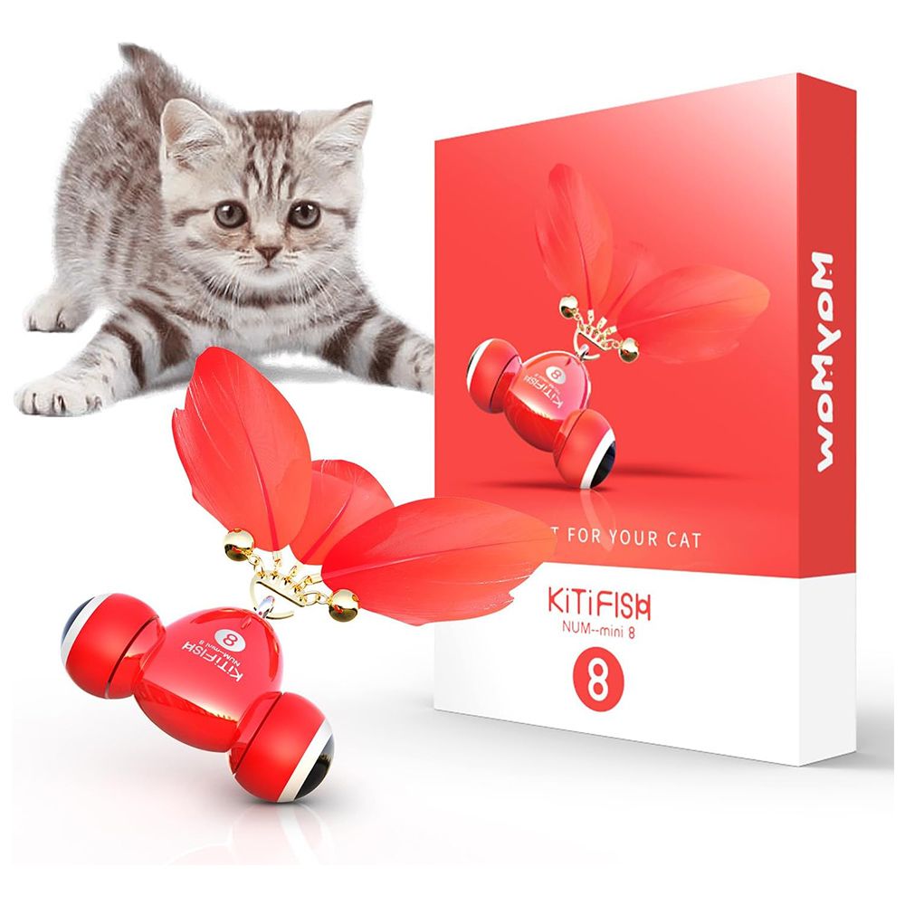 Interactive Cat Toys, Rechargeable Automatic Cat Toy with Feather and Bell for Indoor Cats Fast Rolls on Thin Carpet, Motion Activated Cat Toy