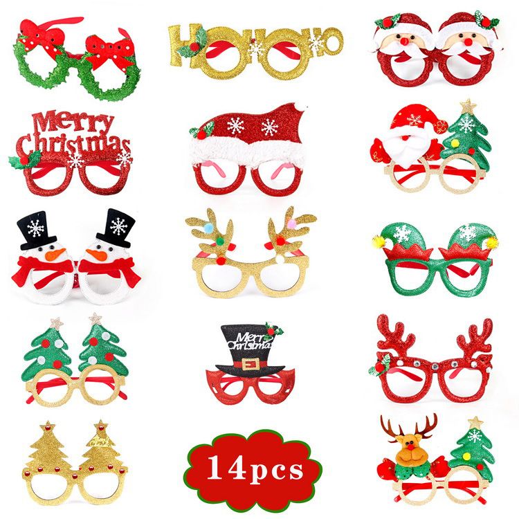 Set of 14 Christmas Glitter Eyeglasses Party Favors for Kids Holiday Decoration Glasses Ideal Birthday Christmas Gift