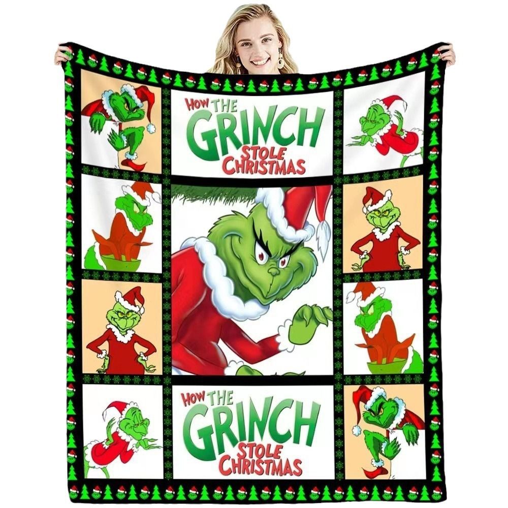 Christmas Grinch Blanket Flannel Throw 150*200cm Colorful Holiday Decor for Halloween,Thanksgiving,Christmas Decorations! For Sofa or Bed