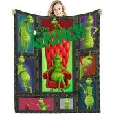 Christmas Grinch Blanket Flannel Throw 150*200cm Colorful Holiday Decor for Halloween,Thanksgiving,Christmas Decorations! For Sofa or Bed