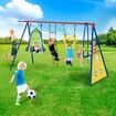 Kids Swing Set Seesaw Basketball Hoop Football Soccer Goal Tent Ladder Trapeze Bar Climbing Saucer 6in1 Child Outdoor Playground Activity Centre