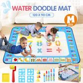 Magic Water Doodle Mat with Pens Stamps Cartoon Colouring Drawing Rug Carpet Painting Canvas Writing Board Pad Aqua Art DIY Educational Toy 120x90cm