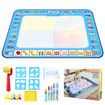 Magic Water Doodle Mat with Pens Stamps Cartoon Colouring Drawing Rug Carpet Painting Canvas Writing Board Pad Aqua Art DIY Educational Toy 120x90cm