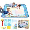 Magic Water Doodle Mat with Pens Stamps Cartoon Colouring Drawing Rug Carpet Painting Canvas Writing Board Pad Aqua Art DIY Educational Toy 120x90cm