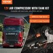12V Air Compressor with Tank 0.8 Gallon/3 L, Train Horn Air Compressor, 120 psi Working Pressure Onboard Air Compressor System for Train Air Horns, Inflating Tires, Air Mattresses