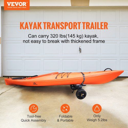 Adjustable Kayak Cart Canoe Boat Carrier 320lbs Load with 10'' Solid Tires