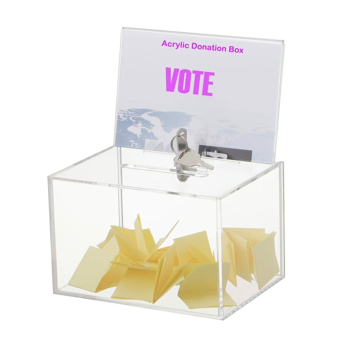 Clear Donation Box with Lock,Ballot Box with Sign Holder,Suggestion Box Storage Container for Voting,Raffle Box,Tip Jar 16x11.5x10cm (Clear)