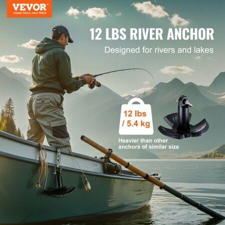 River Anchor, 12 LBS Boat Anchor Cast Iron Black Vinyl-Coated with Shackle, Marine Grade Mushroom Anchor for Boats Up To 10 ft, Impressive Holding Power in River and Mud Bottom Lakes
