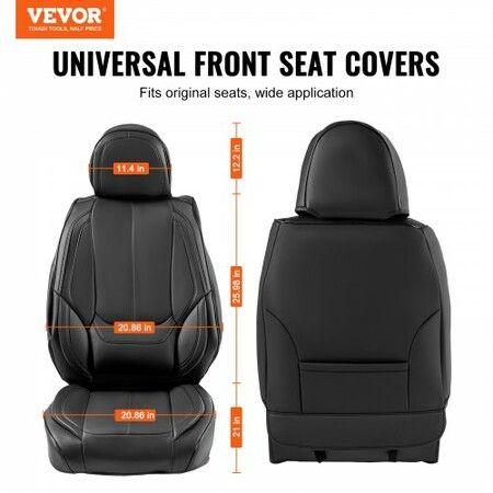 Seat Covers, Universal Car Seat Covers Front Seats, 6pcs Faux Leather Seat Cover, Full Enclosed Design, Detachable Headrest and Airbag Compatible, for Most Cars SUVs and Trucks Black