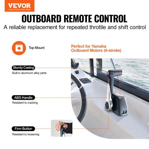 Boat Throttle Control, 704-48205-P1 Top-Mounted Outboard Remote Control Box for Yamaha 4-Stroke, Marine Throttle Control Box with Power Trim Switch and 4.6 ft Harness with 5 Pin Connector