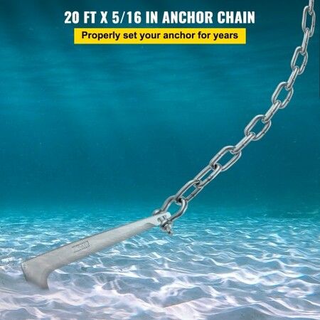 Anchor Chain, 20\' x 5/16\" 316 Stainless Steel Chain, 3/8\" Anchor Chain Shackle, 3230kgs Anchor Lead Chain Breaking Load, 4291kgs Anchor Chain Shackle Breaking Load, Anchor Chain for Small Boa