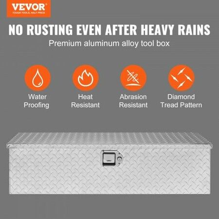 Heavy Duty Aluminum Truck Bed Tool Box, Diamond Plate Tool Box with Side Handle and Lock Keys, Storage Tool Box Chest Box Organizer for Pickup, Truck Bed, RV, Trailer, 99cmx33cmx25.4cm, Silver