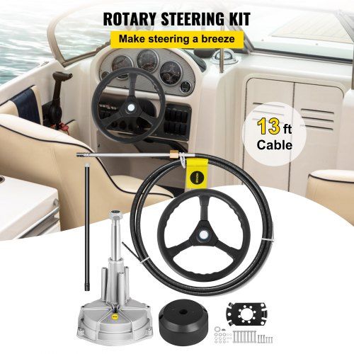 Outboard Steering System 13' Outboard Rotary Steering System 13 Feet Boat Steering Cable with 13" Wheel Durable Marine Steering System