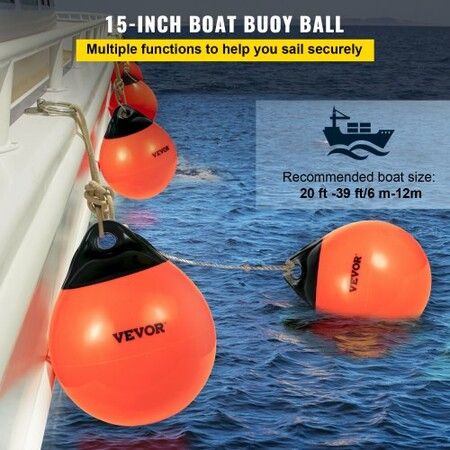 Boat Buoy Balls, 15\" Diameter Inflatable Heavy-Duty Marine-Grade PVC Marker Buoys, Round Boat Mooring Buoys, Anchoring, Rafting, Marking, Fishing, Orange