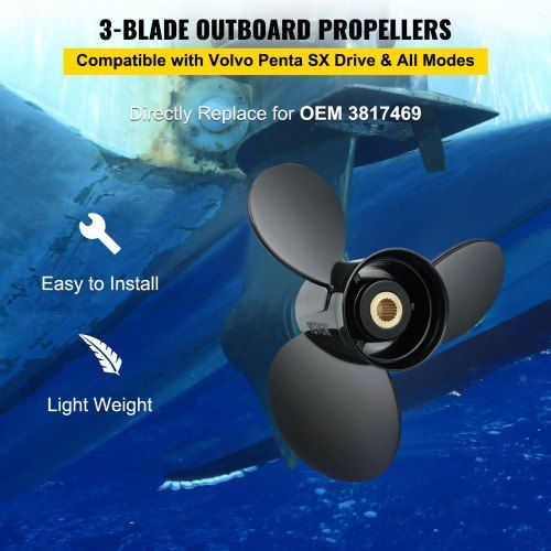 Outboard Propeller, Replace for OEM 3817469, 3-Blade 14 1/4 x 21 Pitch Aluminium Boat Propeller, Compatible with Volvo Penta SX Drive All Models, with 19 Tooth Splines, RH