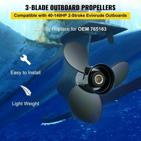 Outboard Propeller, Replace for OEM 765183, 3 Blades 13 1/4\" x 17\" Pitch Aluminium Boat Propeller, Compatible with 40-140HP 2-Stroke Evinrude Outboard, with 13 Tooth Splines, RH
