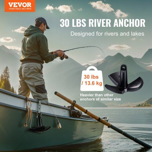 River Anchor 30LB Boat Anchor Cast Iron Black Vinyl-Coated Mushroom Anchor