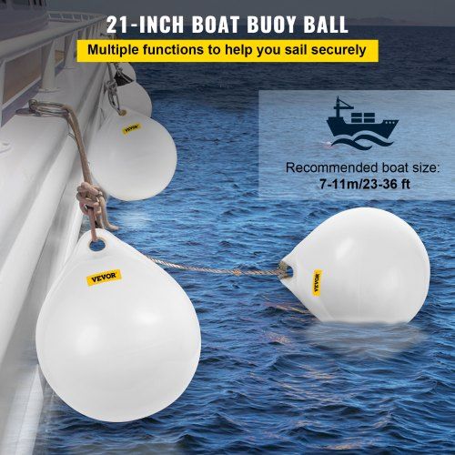 Boat Buoy Ball, 21\" Diameter Inflatable Heavy-Duty Marine-Grade Vinyl Marker Buoy, Round Boat Mooring Buoy, Anchoring, Rafting, Marking, Fishing, White