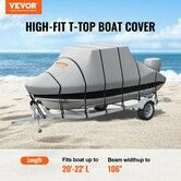 T Top Boat Cover, 20'-22' Waterproof Trailerable T-Top Boat Cover, 600D Marine Grade PU Oxford, with Windproof Buckle Straps, for Center Console Boat with T Top Roof, Fits 20'-22'L x 106"W, Grey